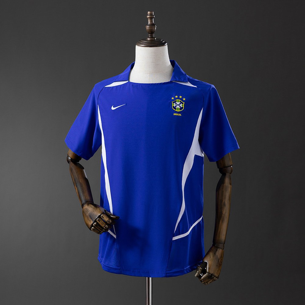 Brasil Retro Bortedrakt 2002 Away Trøye Blå