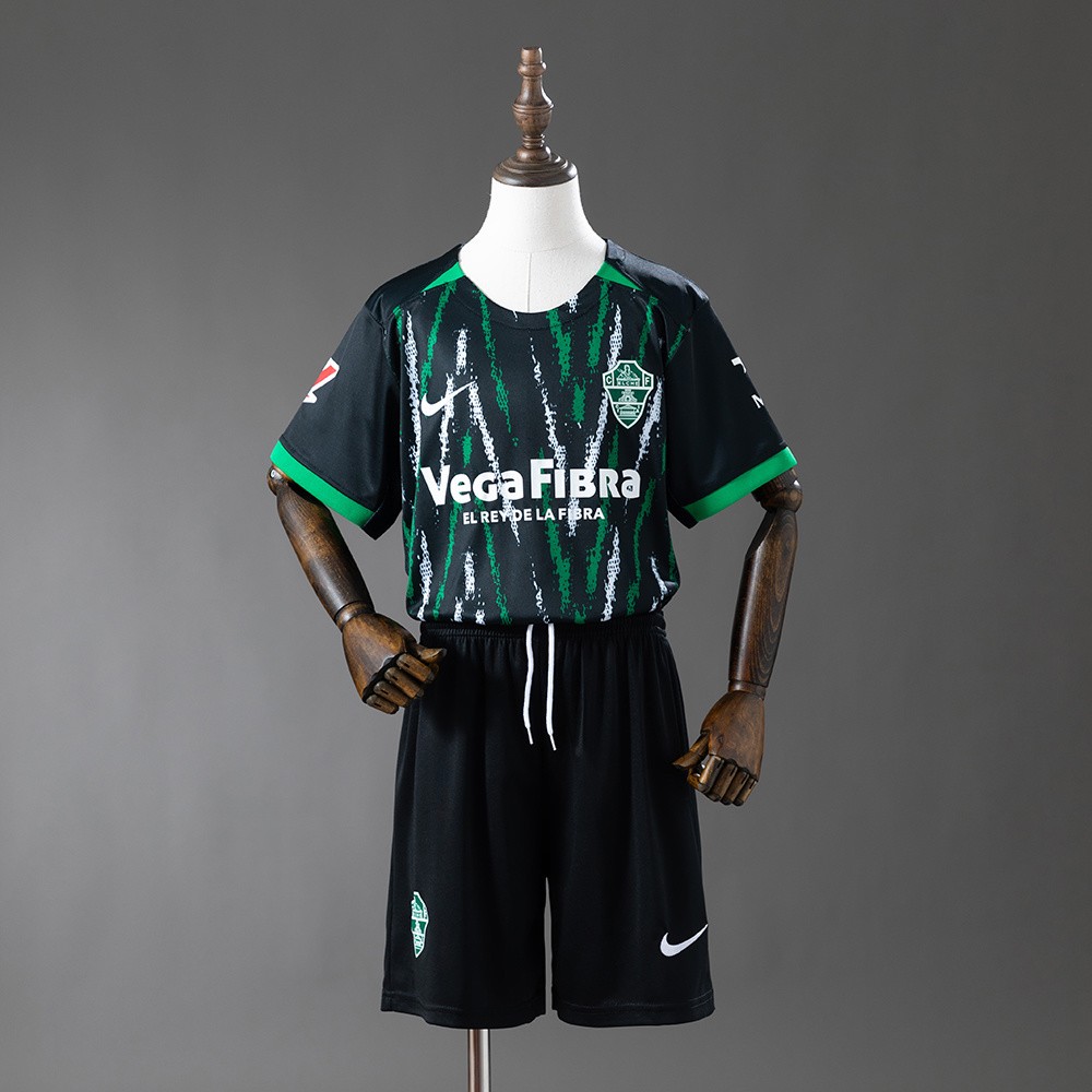 Elche CF 2025 26 Bortedrakt svart grønne Barn