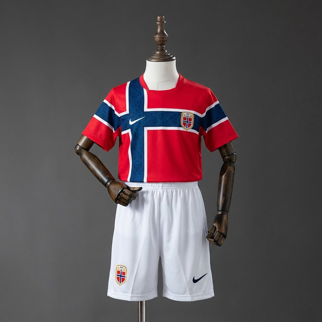 Norge-VM-2026-drakt-barn-hjemmedrakt-med-shorts-home