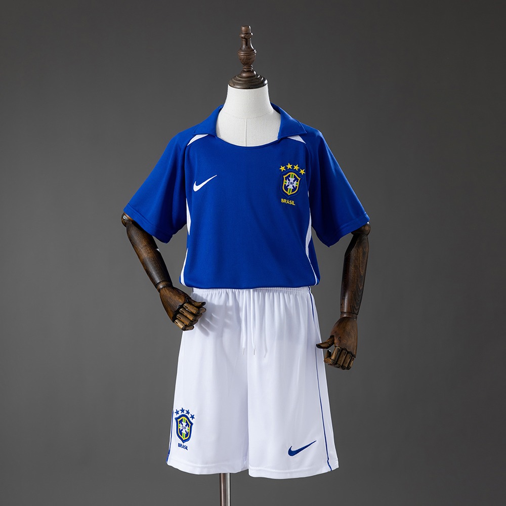 Brasil Retrodrakt Barn VM 2002 Blå Draktsett