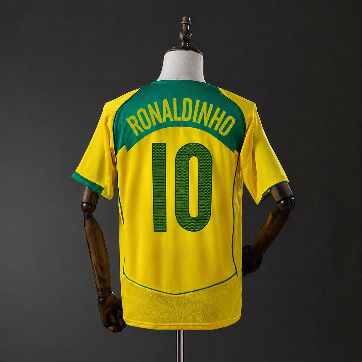 Brasil-Ronaldinho-10-Retro-Fotballdrakt-Gul-Grønn-Kortermet