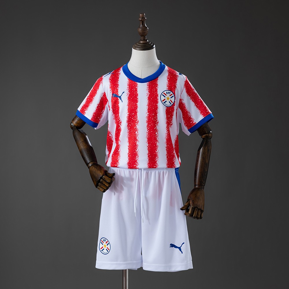 Paraguay VM 2026 hjemmedrakt barn – rød og hvit fotballsett