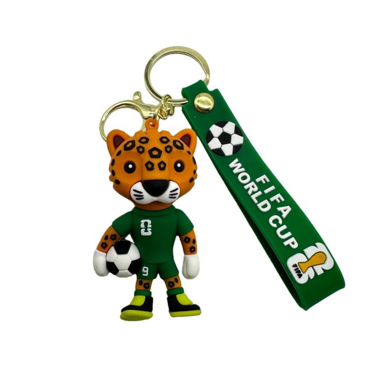 VM 2026 jaguar maskot nøkkelring med fotball