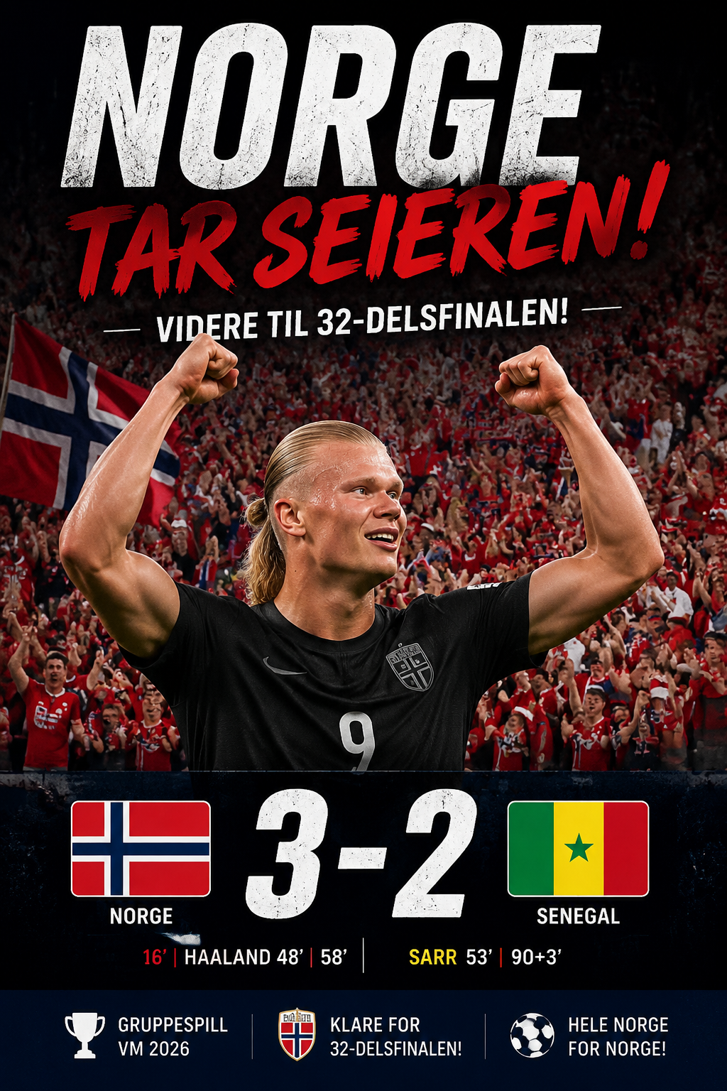Norge 3–2 Senegal – Vill snuoperasjon sender Norge til 32-delsfinalen