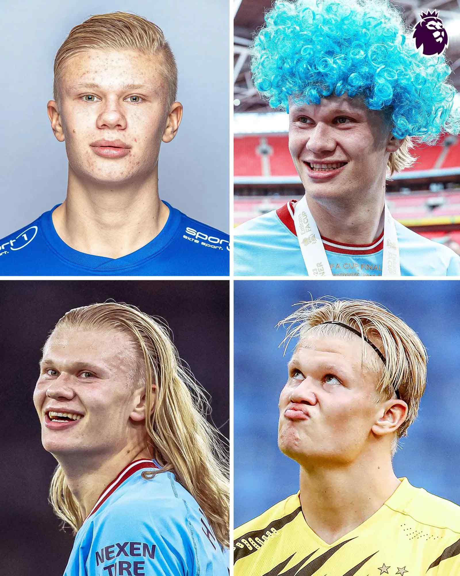 Erling Haaland med kort hår før Manchester City mot Bournemouth