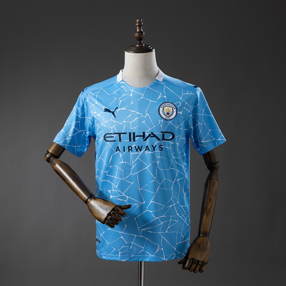 Manchester City 2020/21 lyseblå retro hjemmedrakt med hvitt mosaikkmønster