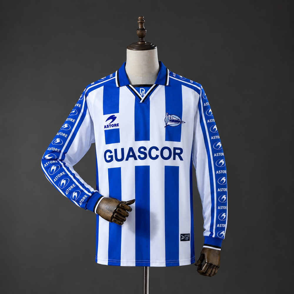 Deportivo Alaves 98/99 Retro Fotballdrakt – Blå og Hvit Hjemmedrakt med Lange Ermer