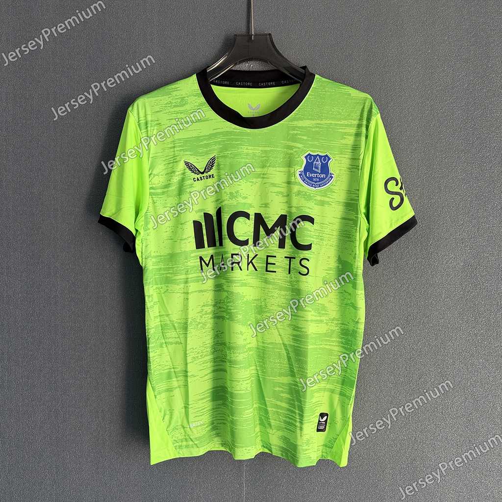Neongrønn Everton keeperdrakt 26/27 med svart rund hals og tonalt mønster