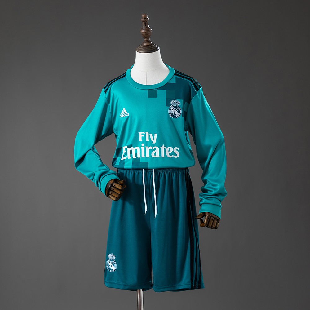 Turkis Real Madrid tredjedrakt barn 2017/18 med lange ermer og shorts